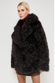 Double-sided curly sheepskin coat in dark chocolate color made of natural sheepskin in OVERSIZE style